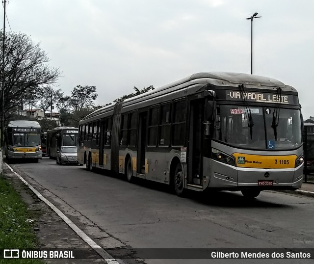 Viação Metrópole Paulista - Zona Leste 3 1105 na cidade de São Paulo, São Paulo, Brasil, por Gilberto Mendes dos Santos. ID da foto: 11702953.