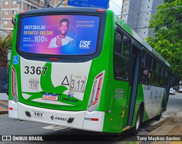 VB Transportes e Turismo 3367 na cidade de Campinas, São Paulo, Brasil, por Tony Maykon Santos. ID da foto: 11785544.