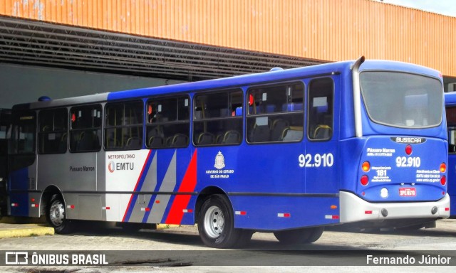 Empresa de Ônibus Pássaro Marron 92.910 na cidade de Pindamonhangaba, São Paulo, Brasil, por Fernando Júnior. ID da foto: 11807660.