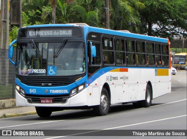 Transcol - Transportes Coletivos Ltda. 843 na cidade de Recife, Pernambuco, Brasil, por Thiago Martins de Souza. ID da foto: 11898076.