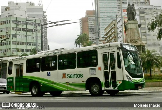 Viação Piracicabana Santos 4906 na cidade de Santos, São Paulo, Brasil, por Moiséis Inácio. ID da foto: 11854522.