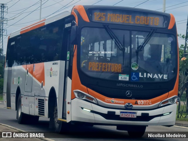 Linave Transportes A03024 na cidade de Nova Iguaçu, Rio de Janeiro, Brasil, por Nicollas Medeiros. ID da foto: 11940451.
