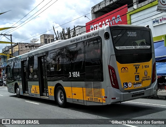 Viação Metrópole Paulista - Zona Leste 3 1654 na cidade de São Paulo, São Paulo, Brasil, por Gilberto Mendes dos Santos. ID da foto: 11950478.