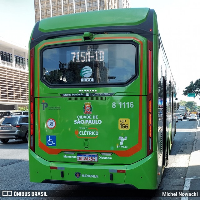 TRANSPPASS - Transporte de Passageiros 8 1116 na cidade de São Paulo, São Paulo, Brasil, por Michel Nowacki. ID da foto: 11959213.