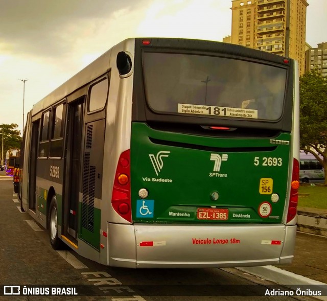 Via Sudeste Transportes S.A. 5 2693 na cidade de São Paulo, São Paulo, Brasil, por Adriano Ônibus . ID da foto: 11962095.