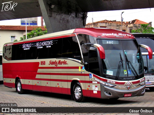 Santa Maria Fretamento e Turismo 850 na cidade de Belo Horizonte, Minas Gerais, Brasil, por César Ônibus. ID da foto: 11964887.