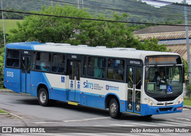 Transol Transportes Coletivos 0315 na cidade de Florianópolis, Santa Catarina, Brasil, por João Antonio Müller Muller. ID da foto: 11964573.