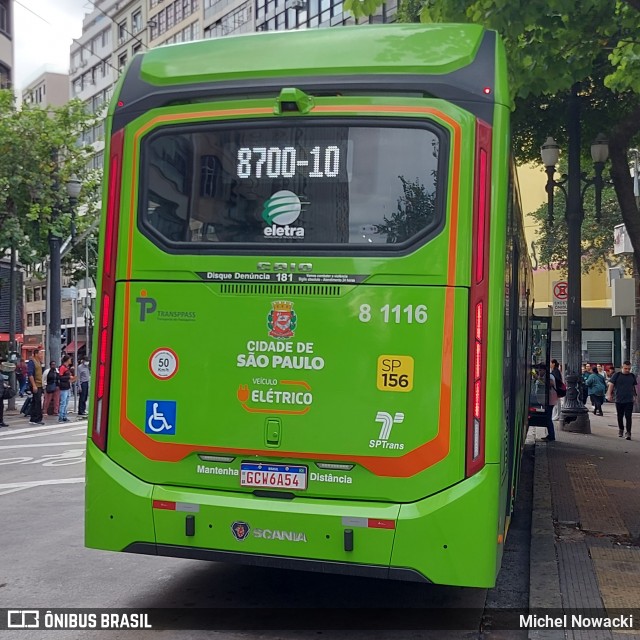 TRANSPPASS - Transporte de Passageiros 8 1116 na cidade de São Paulo, São Paulo, Brasil, por Michel Nowacki. ID da foto: 11967325.