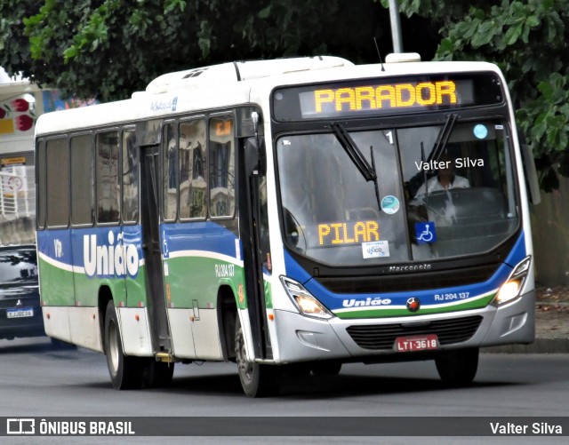 Viação União RJ 204.137 na cidade de Rio de Janeiro, Rio de Janeiro, Brasil, por Valter Silva. ID da foto: 11974714.