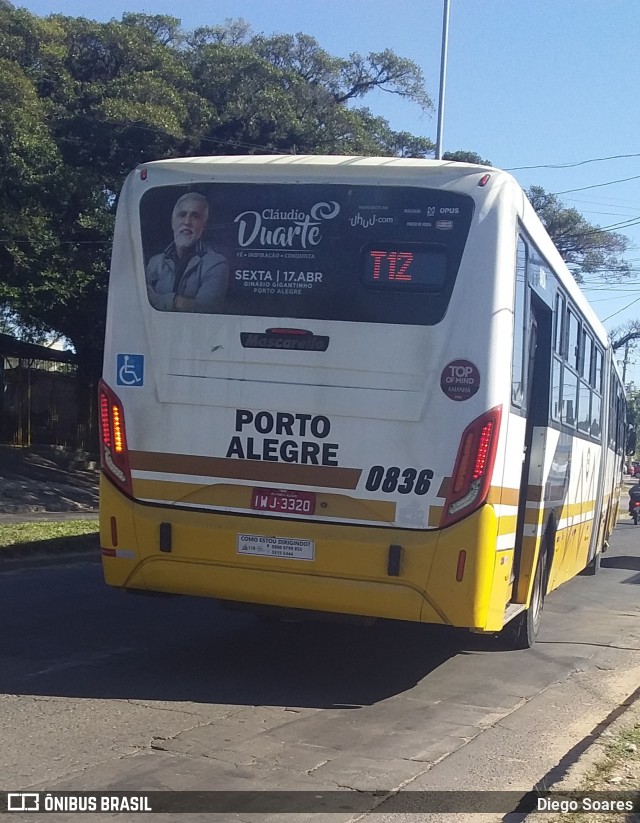 Companhia Carris Porto-Alegrense 0836 na cidade de Porto Alegre, Rio Grande do Sul, Brasil, por Diego Soares. ID da foto: 12055775.