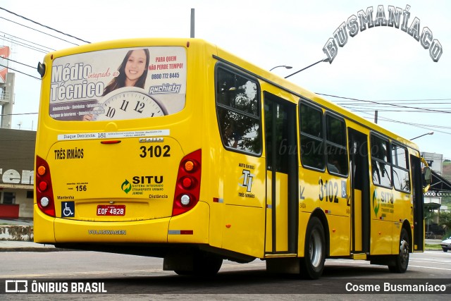 Auto Ônibus Três Irmãos 3102 na cidade de Jundiaí, São Paulo, Brasil, por Cosme Busmaníaco. ID da foto: 12056075.