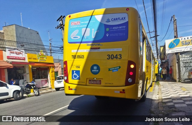 Auto Ônibus Três Irmãos 3043 na cidade de Jundiaí, São Paulo, Brasil, por Jackson Sousa Leite. ID da foto: 12057348.