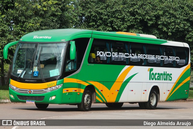 Tocantins Transportes e Turismo 5001 na cidade de Palmas, Tocantins, Brasil, por Diego Almeida Araujo. ID da foto: 12060444.