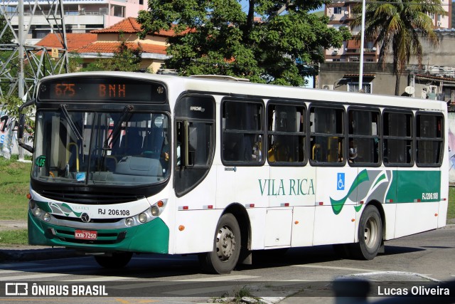 Viação Vila Rica RJ 206.108 na cidade de Nova Iguaçu, Rio de Janeiro, Brasil, por Lucas Oliveira. ID da foto: 12064065.