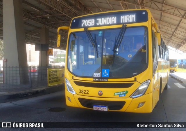 Auto Ônibus Três Irmãos 3822 na cidade de Jundiaí, São Paulo, Brasil, por Kleberton Santos Silva. ID da foto: 12063499.