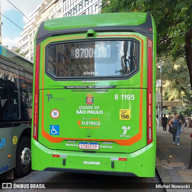 TRANSPPASS - Transporte de Passageiros 8 1195 na cidade de São Paulo, São Paulo, Brasil, por Michel Nowacki. ID da foto: 12085857.