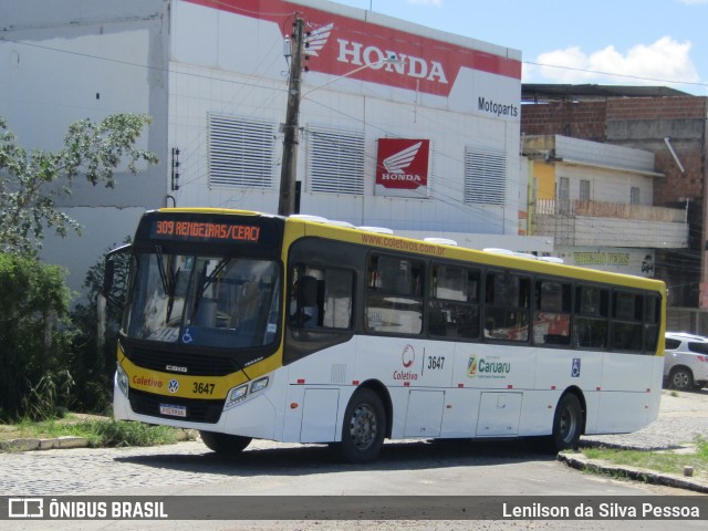 Coletivo Transportes 3647 na cidade de Caruaru, Pernambuco, Brasil, por Lenilson da Silva Pessoa. ID da foto: 12086684.