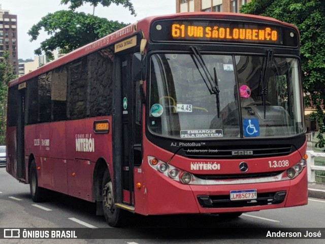 Auto Ônibus Brasília 1.3.038 na cidade de Niterói, Rio de Janeiro, Brasil, por Anderson José. ID da foto: 12087248.