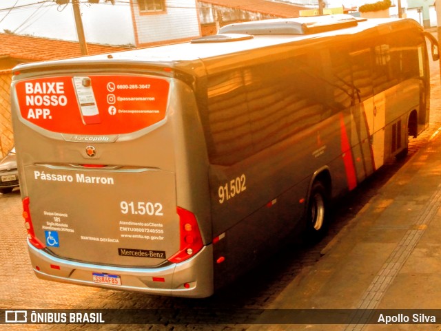 Empresa de Ônibus Pássaro Marron 91.502 na cidade de Cruzeiro, São Paulo, Brasil, por Apollo Silva. ID da foto: 12065944.