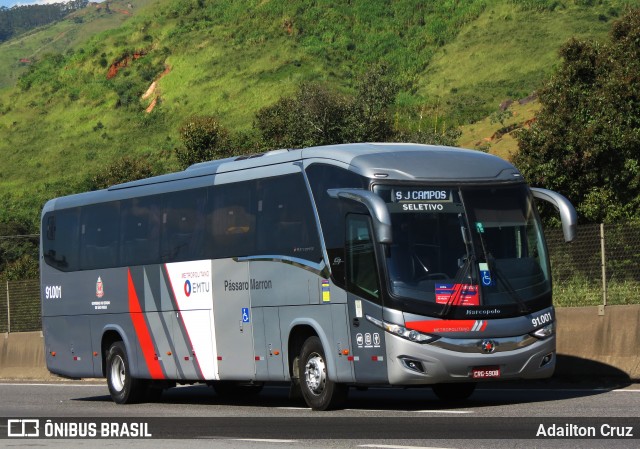 Empresa de Ônibus Pássaro Marron 91.001 na cidade de Aparecida, São Paulo, Brasil, por Adailton Cruz. ID da foto: 12072624.