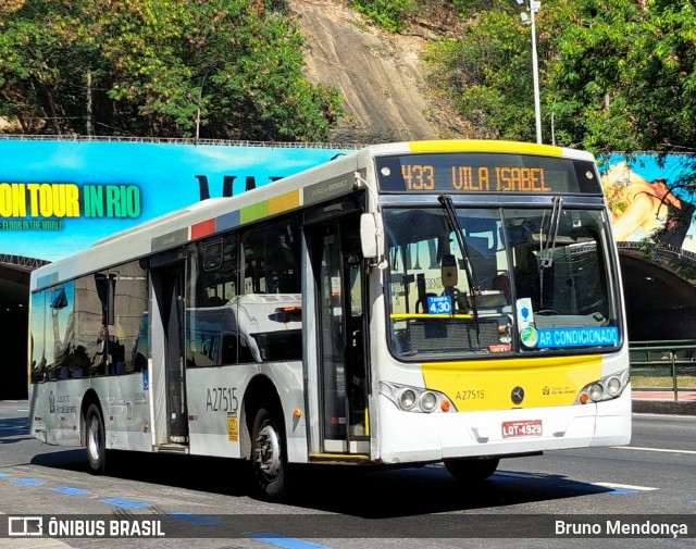 Transportes Vila Isabel A27515 na cidade de Rio de Janeiro, Rio de Janeiro, Brasil, por Bruno Mendonça. ID da foto: 12073086.