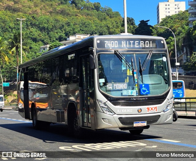 Auto Viação 1001 RJ 108.802 na cidade de Rio de Janeiro, Rio de Janeiro, Brasil, por Bruno Mendonça. ID da foto: 12073573.