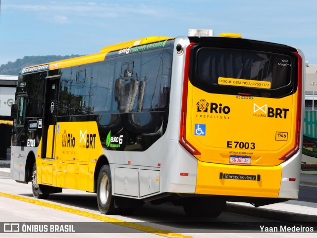 Mobi Rio E7003 na cidade de Rio de Janeiro, Rio de Janeiro, Brasil, por Yaan Medeiros. ID da foto: 12080846.
