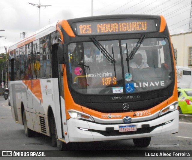 Linave Transportes A03024 na cidade de Nova Iguaçu, Rio de Janeiro, Brasil, por Lucas Alves Ferreira. ID da foto: 12081051.