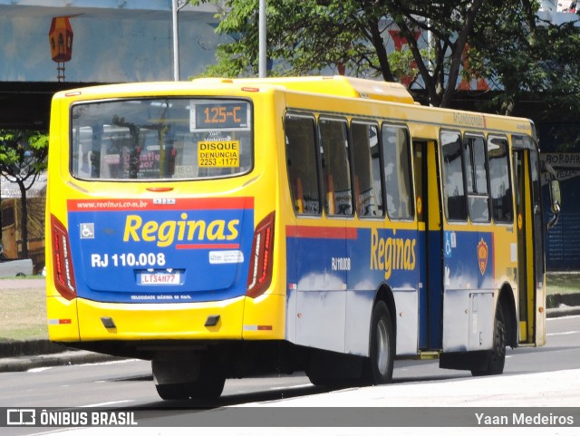 Auto Viação Reginas RJ 110.008 na cidade de Rio de Janeiro, Rio de Janeiro, Brasil, por Yaan Medeiros. ID da foto: 12080828.