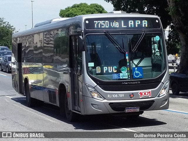Auto Viação 1001 RJ 108.789 na cidade de Rio de Janeiro, Rio de Janeiro, Brasil, por Guilherme Pereira Costa. ID da foto: 12083467.