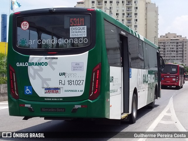 Viação Galo Branco RJ 181.027 na cidade de Niterói, Rio de Janeiro, Brasil, por Guilherme Pereira Costa. ID da foto: 12148886.