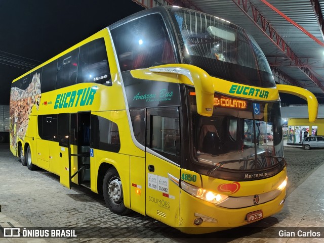 Eucatur - Empresa União Cascavel de Transportes e Turismo 4850 na cidade de Manhuaçu, Minas Gerais, Brasil, por Gian Carlos. Número da foto: #13318652.